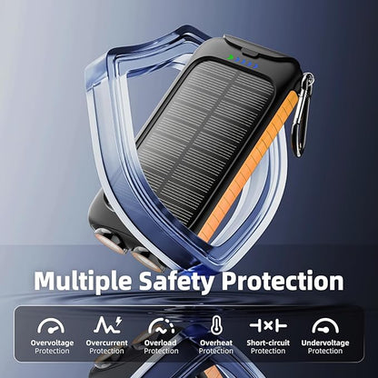 Solar Charger Power Bank 49800mAh - Portable Fast Charging Power Bank with Type-C & Dual USB Ports, Compatible with iPhone, Samsung & More, Waterproof Solar Panel for Camping, Hiking, and Outdoor Use