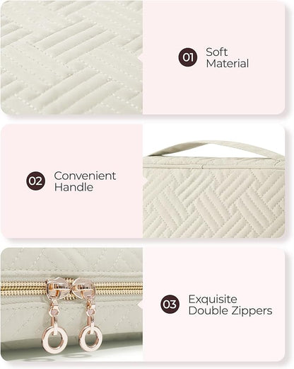 BAGSMART Travel Jewelry Case, Jewelry Organizer for Women Girls, Zipper Rings Holder Storage Pouch for Rolls Necklaces,Stud Earrings,Bracelets, Beige