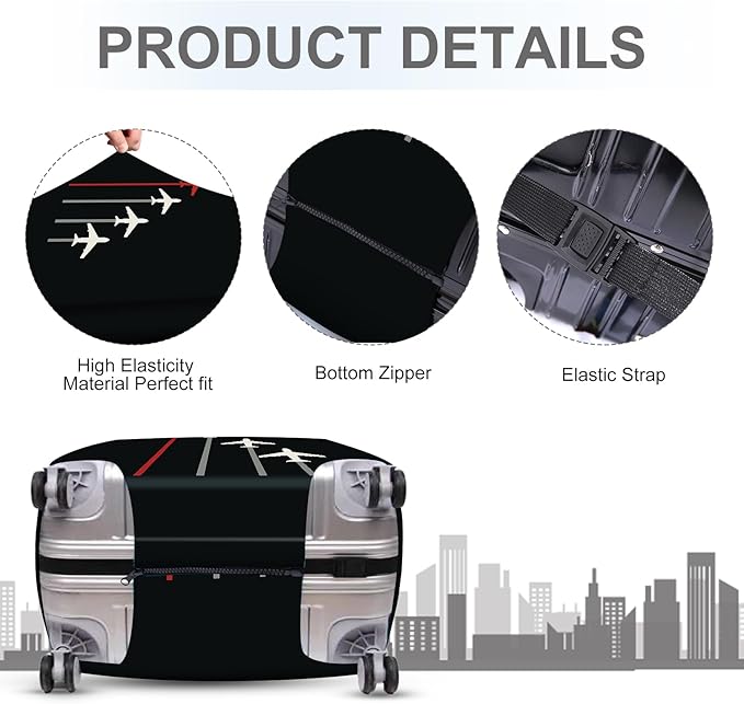 ANNA QUEEN Flight Pattern Luggage Cover, Airplane Travel Luggage Protector, Stretchable, Washable Sleeve for 20-34 Inch Luggage
