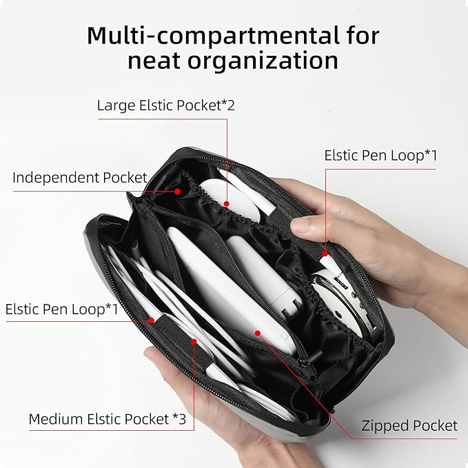 RIGHT AWAY Travel Tech Pouch，Waterproof Cord Case，Electronics Organizer Travel Case，Cable Organizer Storage Bag For Phone, Charger, Accessories(GRAY)