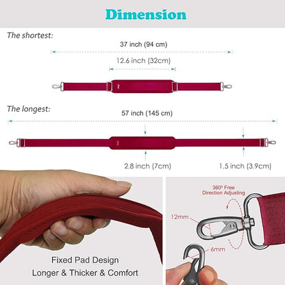 Shoulder Strap, ZINZ 57" Padded Adjustable Shoulder Bag Straps Replacement for Bags with D-Ring (R02D01)