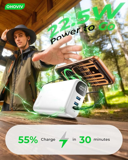 Portable Charger 50000mAh Power Bank - 22.5W Fast Charging External Battery Pack,USB-C Portable Phone Charger for iPhone 17/16/15/14/13 Pro Android Samsung, for Travel Camping Essential-White