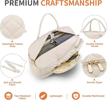 50L Large Travel Duffle Bag for Women, Weekender Overnight Bag W/Shoe Compartment+Wet Pocket+Toiletry Bag TSA Approved, Beige