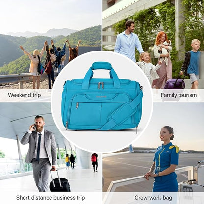 Hanke Foldable Underseat Carry On luggage Bag, Travel Tote Bag for Women & Men, Personal Item Travel Bag Softside Lightweight Luggage Bags for Travel Flight Crew Overnight Weekender.(Caribbean Blue)