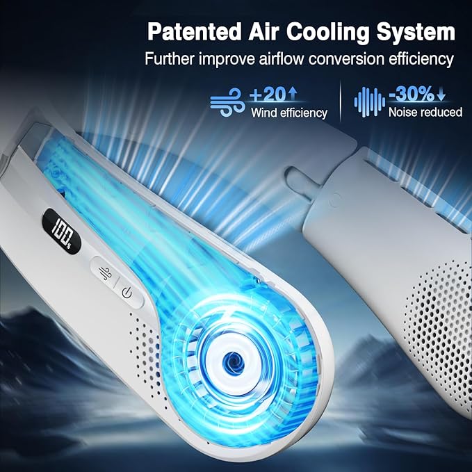 Portable Neck Fan - 8400 RPM Enlarged Turbo Airflow - 5200mAh Personal Rechargeable Cooling Wearable Fan - Max 16H, 4 Speeds, Foldable, LED Display - Great Gifts for Men Women - 2nd Gen White