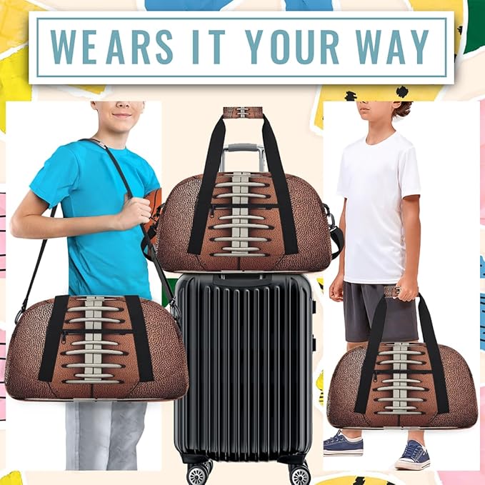 Kids Duffle Bag Girls Boys American Football Texture Weekender Overnight Bag,Lightweight Duffel Bags for Traveling Gym Sport Dance