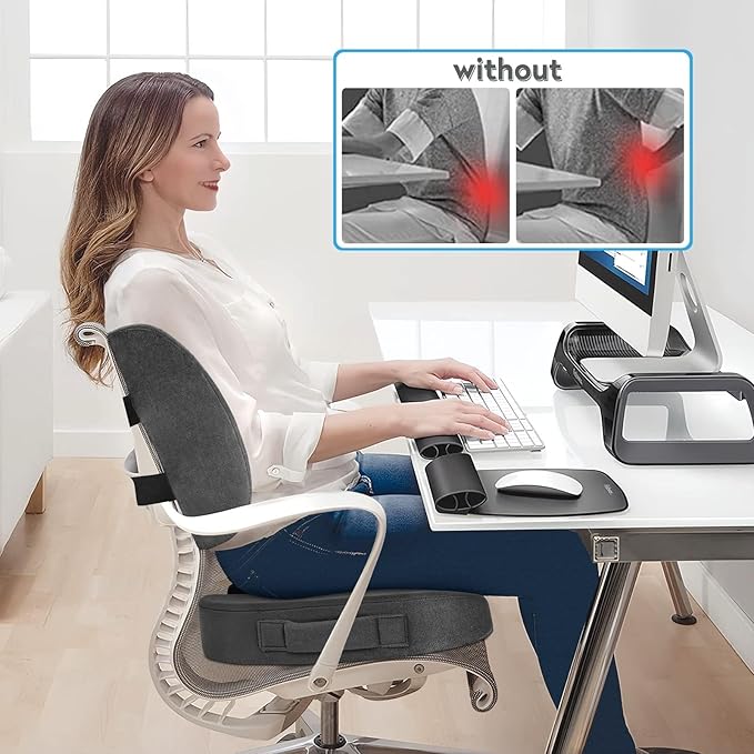 CloudBliss Seat Cushion,Office Chair Cushion,Car Seat Cushion,Lumbar Support Pillow for Office Chair,Back Support Memory Foam Pillow Coccyx Cushion for Tailbone Pain&Sciatica Pain Relief,Grey,X-Large