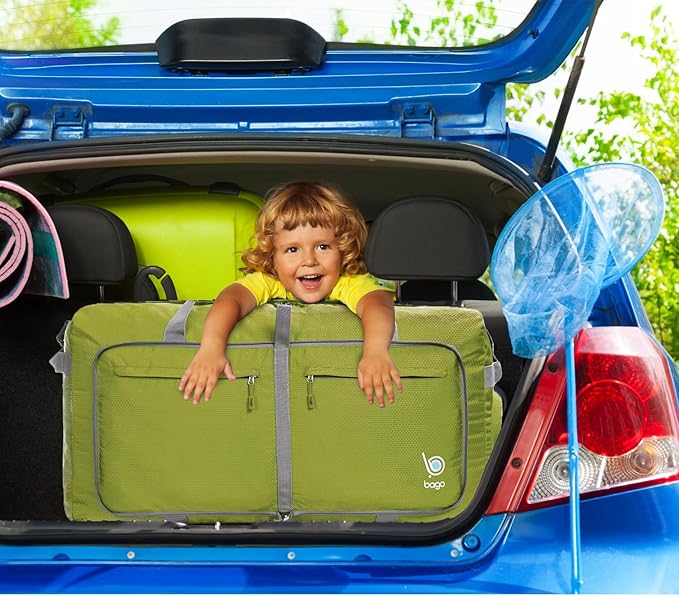 Bago Big XXL Foldable Duffel Bags for Traveling Women & Men - 140L Packable Duffle Bag for Travel with Shoe Compartment - Water Repellant, Heavy Duty, Lightweight Folding & Collapsible (Green)