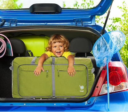 Bago Big XXL Foldable Duffel Bags for Traveling Women & Men - 140L Packable Duffle Bag for Travel with Shoe Compartment - Water Repellant, Heavy Duty, Lightweight Folding & Collapsible (Green)