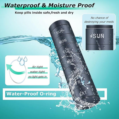 Aluminium Travel Pill Organizer,Weekly Metal Pill Case,Pill Holder, Moisture Proof Waterproof Daily Pill Box 7 Day, Large Pill Container to Hold Vitamins,Medication,Supplements 【Navy Blue】