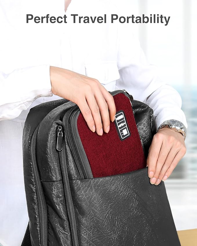 Luxtude Electronic Organizer Travel Case Large, Cord Organizer Travel, Large Cable Organizer Bag, Tech Bag for Cable Storage/Cord Storage/iPad Pro(up to 11")/Wall Charger/Electronic Accessories, Red