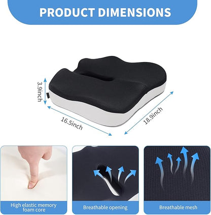 CXC Premium Seat Cushion: Orthopedic Memory Foam for Long Sitting - Tailbone Pain Relief | Extra Large Cooling Gel Chair Cushion for Office, Car, Wheelchair, Gaming | Desk Chair Comfort Ergonomic Pad