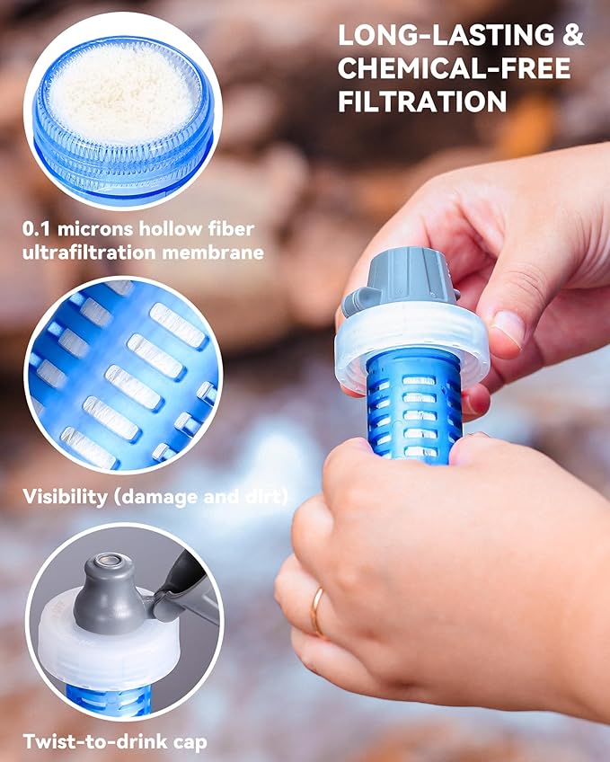 1.0L Collapsible Water Filter Bottle, BPA-Free Ultralight & Durable Squeeze Bottle with 42mm Filter Cap Cartridge, Filtered Water Bottle for Camping, Hiking, Backpacking, Survival & Travel