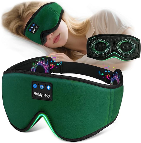Sleep mask Headphones,100% Blackout 3D Zero Eye Pressure Bluetooth Sleep mask Breathable Eye mask with Bluetooth Headphones Sleep Headphones for Side Sleepers 14H Playtime&Bluetooth 5.4 Green