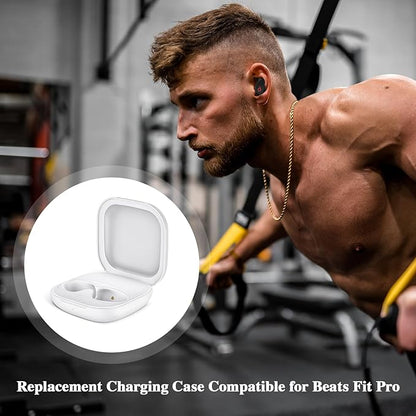 Jinstyles Wireless Charging Case Compatible for Beats Fit Pro, Portable Charger Case Replacement with Bluetooth Pairing Sync Button, 700mAh Built-in Battery (Not Included Earbuds) (White)