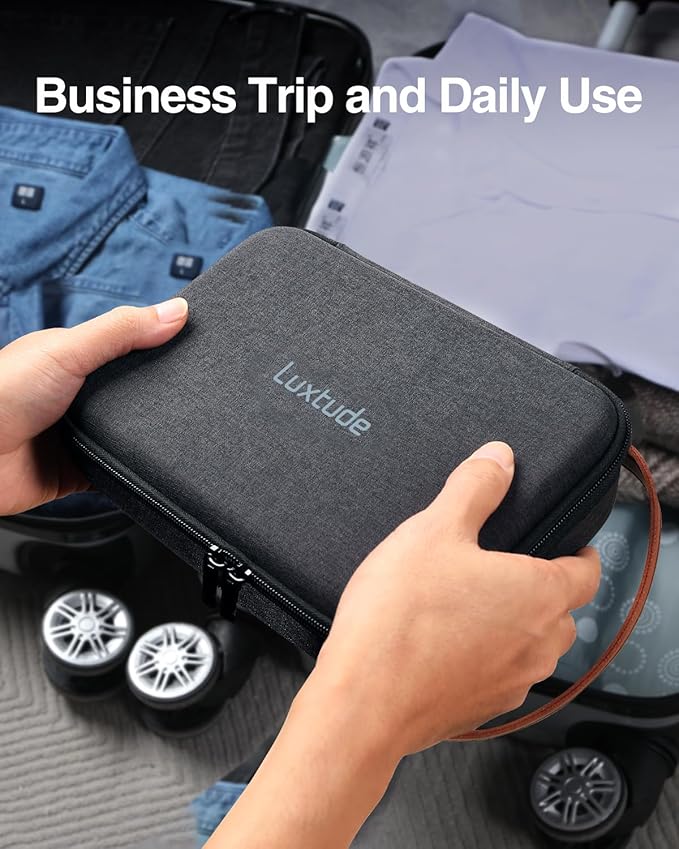 Luxtude Tech Organizer Travel Case, Portable Electronics Organizers, Hard Case for Electronics, Black Tech Bag, Charger Cases, Carrying Cases for iPad Mini (Up to 7.9’’), Mouse