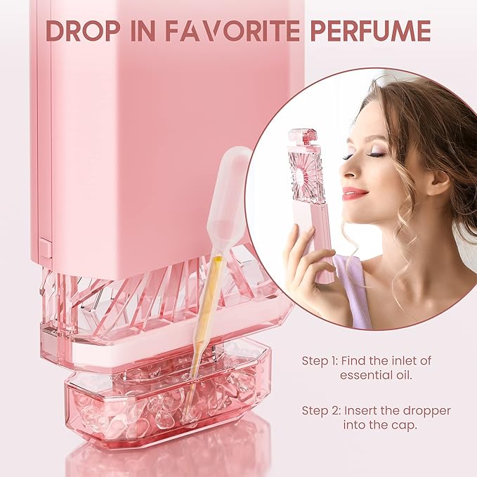 LIGHTDESIRE Handheld Mini Personal Fan with Fragrance Discs, Quiet Retractable, Cooling Portable Rechargeable 3 Speeds Mode Lady Small Fan for Desk Travel Makeup(Pink),Best Gifts for Women