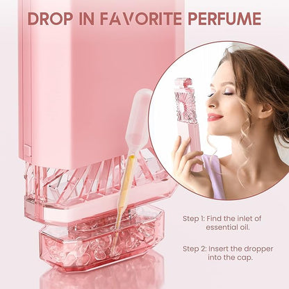 LIGHTDESIRE Handheld Mini Personal Fan with Fragrance Discs, Quiet Retractable, Cooling Portable Rechargeable 3 Speeds Mode Lady Small Fan for Desk Travel Makeup(Pink),Best Gifts for Women