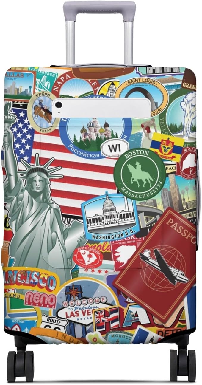 Statue of Liberty Travel Luggage Cover, Travel-Themed Suitcase Protector Stretchable, Washable Travel Suitcase Cover (S for 18-20 Inch Luggage)