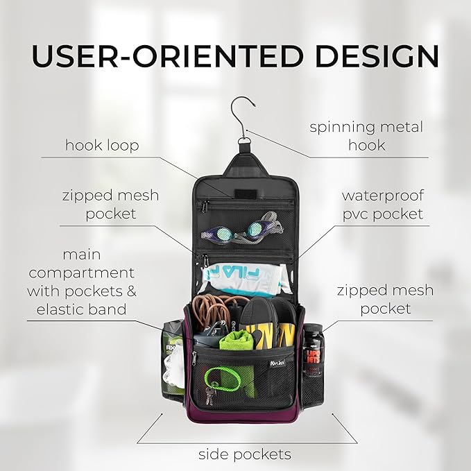 Travel Toiletry Bag for Men and Women - (10.6”x10.6”x3.2”) Large Hanging Toiletry Organizer - Waterproof Hygiene Bag with Metal XXL Swivel Hook, with Sturdy Zippers and 19 Compartments for Toiletries