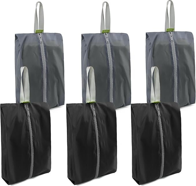 BeeGreen Black Grey Shoe Organizer Set - 6 Pack Shoe Bags For Travel with Zipper Closure and Handle,Stylish and Portable Nylon Shoe Storage for Men and Women's Travel Gifts and Home Storage