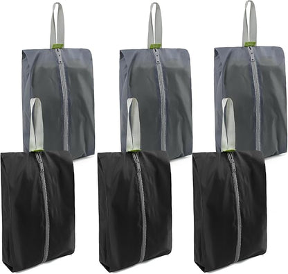 BeeGreen Black Grey Shoe Organizer Set - 6 Pack Shoe Bags For Travel with Zipper Closure and Handle,Stylish and Portable Nylon Shoe Storage for Men and Women's Travel Gifts and Home Storage