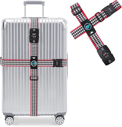 Travelkin Luggage Straps TSA Approved - Adjustable Cross Suitcase Straps with TSA Lock, Reinforced Buckle, Unique Pattern - Secure Heavy Duty Luggage Straps for Travel (Houndstooth)