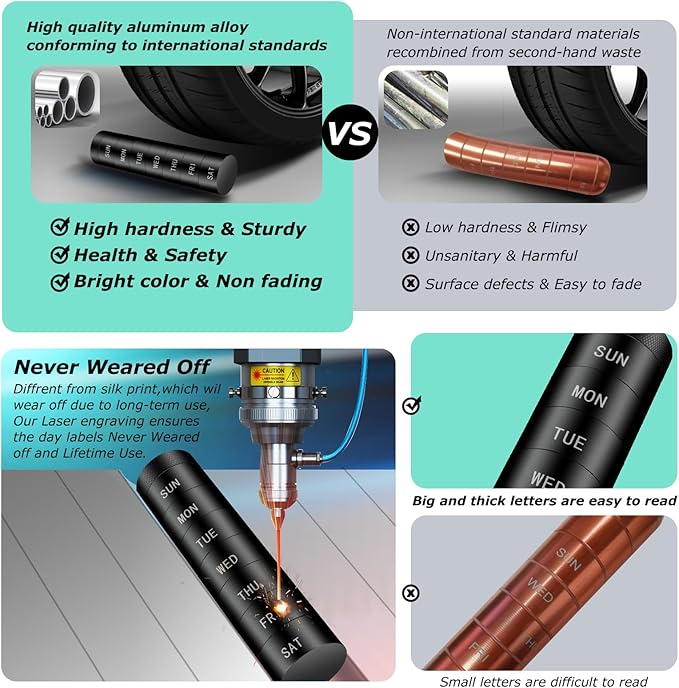 Aluminium Travel Pill Organizer,Weekly Metal Pill Case,Pill Holder, Moisture Proof Waterproof Daily Pill Box 7 Day, Large Pill Container to Hold Vitamins,Medication,Supplements【Black】