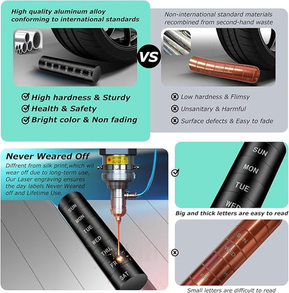 Aluminium Travel Pill Organizer,Weekly Metal Pill Case,Pill Holder, Moisture Proof Waterproof Daily Pill Box 7 Day, Large Pill Container to Hold Vitamins,Medication,Supplements【Black】