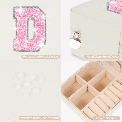 Personalized Jewelry Case for Women Girls - Fashion Mini Jewelry Boxes - Trendy Travel Jewelry Organizer with Initials Letter - Teen Gifts | Cream,D
