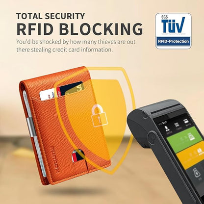 RUNBOX Slim Wallets for Men - Leather Money Clip Mens Wallet - RFID Blocking Front Pocket Bifold Wallet - Thin Credit Card Holder with Gift Box