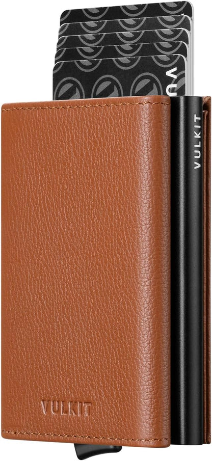 VULKIT Pop up Wallet Minimalist Cash Wallets RFID Blocking Leather Smart Credit Card Holder with Magnetic Closure for Men