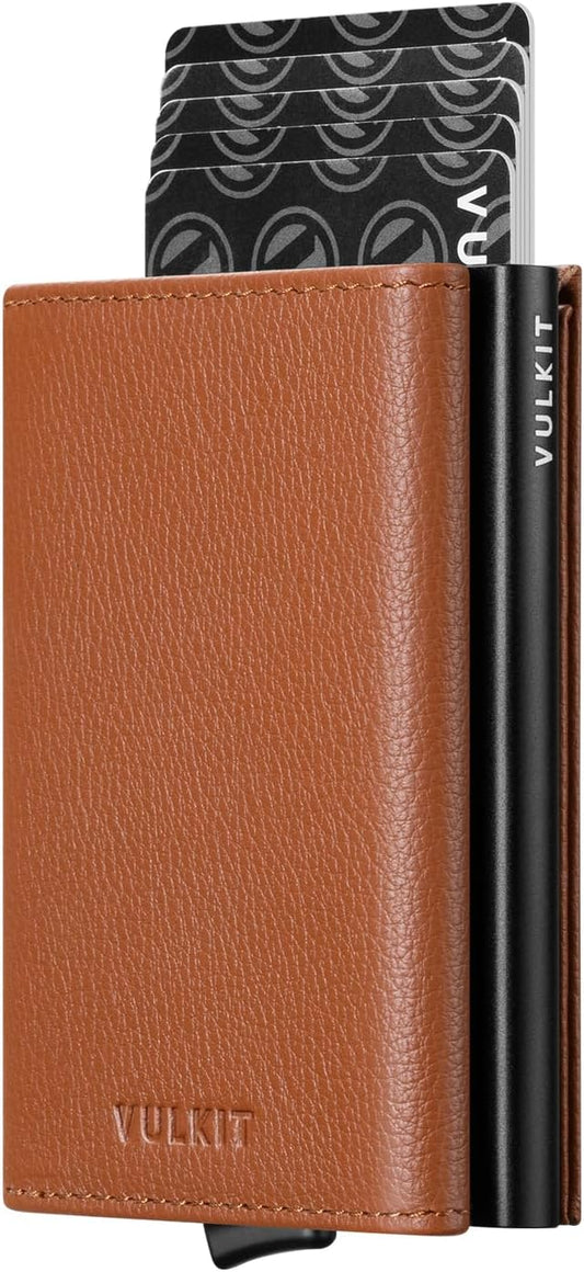 VULKIT Pop up Wallet Minimalist Cash Wallets RFID Blocking Leather Smart Credit Card Holder with Magnetic Closure for Men
