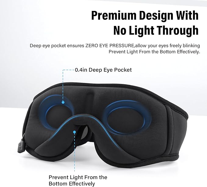 Sleep Mask with Bluetooth Headphones,3D Sleep Mask Wireless Music Eye Mask for Side/Supine Sleepers, with Slim Stereo Speakers,Bluetooth Sleep Headphones,Perfect for Sleeping,Gifts for Women/Men Grey