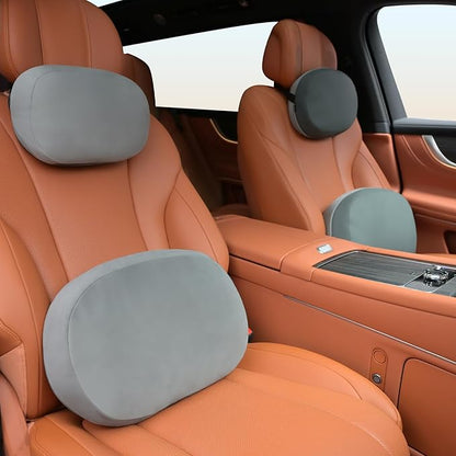 FLORICH Reversible Car Lumbar Support Pillow and Car Neck Pillow Suede & Leather Double-Sided Car Seat Headrest with Lumbar Cushion Relieve Back Neck Fatigue for Car, Office Chair, Wheelchair, Gray