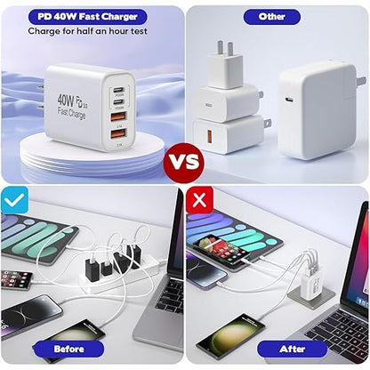 10FT iPhone 17 16 15 Pro Charger,2Pack 10Foot USB C to C Woven Cable Cord 40W USB C Apple Charger 4 Port PD&AC Charge Block Fast Charging for iPhone 17 Air/17 16 15 Pro Max/16e/16 Plus/15/15 Pro/iPad