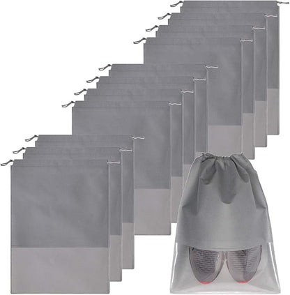 DIOMMELL 12PCS X-Large Non-Woven Fabric Shoe Bags with Drawstring, Black