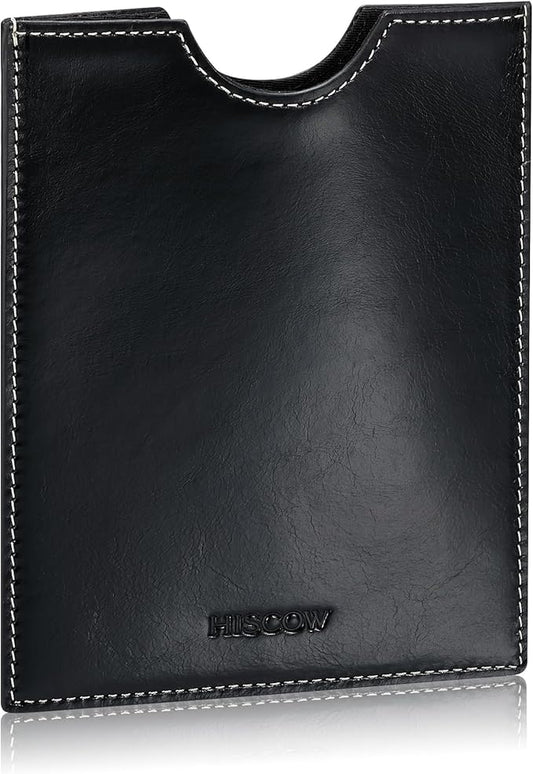 HISCOW Minimalist Passport Sleeve - Italian Calfskin (Antiqued Black)