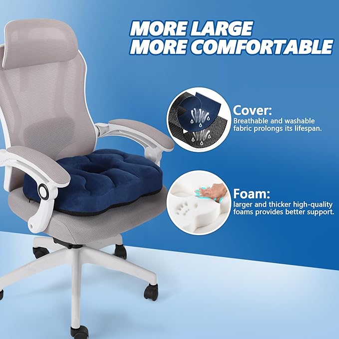 Seat Cushion for Office Chair, Tailbone & Sciatica Pain Relive, Butt Donut Pillow for Long Sitting Hours with Washable Cover, Soft Foam Cushion for Car, Wheelchair, Airplane, Truck (Blue)