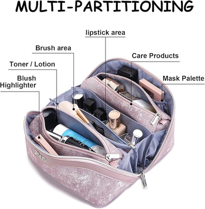 BOYATU Travel Makeup Bag Cosmetic Bags for Women: 3 Sets Large Capacity Make up Bag - Portable Toiletry Bags with Handle for Women(F-2-Purple)