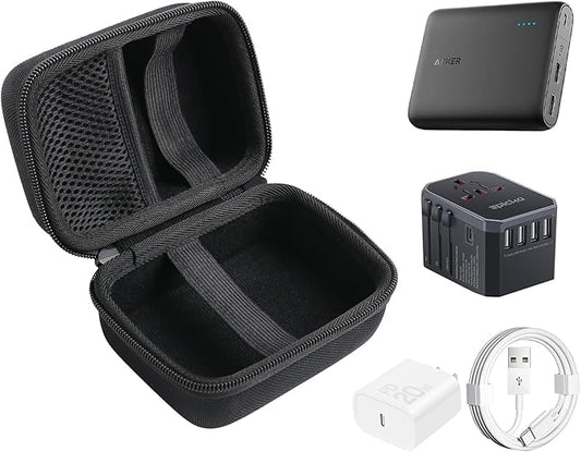 Travel Charging Accessories Storage Kit - Hard Protective Case Fits Power Bank, Power Adapter & Data Cables(Case Only)