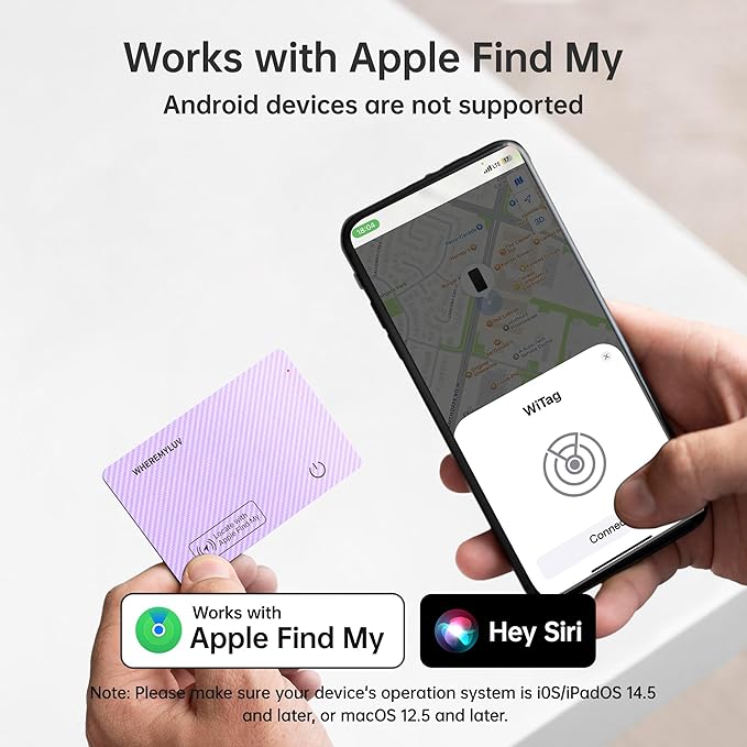WHEREMYLUV-Item-Finder-for-Wallet, Ultra Thin Bluetooth Tracker Card Compatible with Apple Find My, Rechargeable GPS Locator, IPX8 Waterproof, Slim Smart Card for Men & Women (Purple)