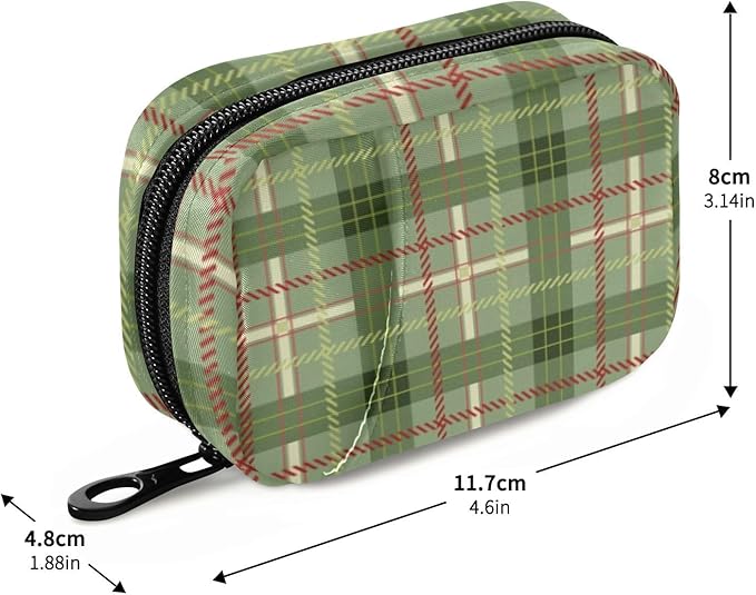 Pill Organizer Box Case Weekly Travel Pill Container Cute Pill Holder 7Day Vitamin Organizer Pill Dispenser Sorter Planner Storage Small Compact Green Plaid06