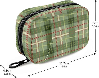 Pill Organizer Box Case Weekly Travel Pill Container Cute Pill Holder 7Day Vitamin Organizer Pill Dispenser Sorter Planner Storage Small Compact Green Plaid06