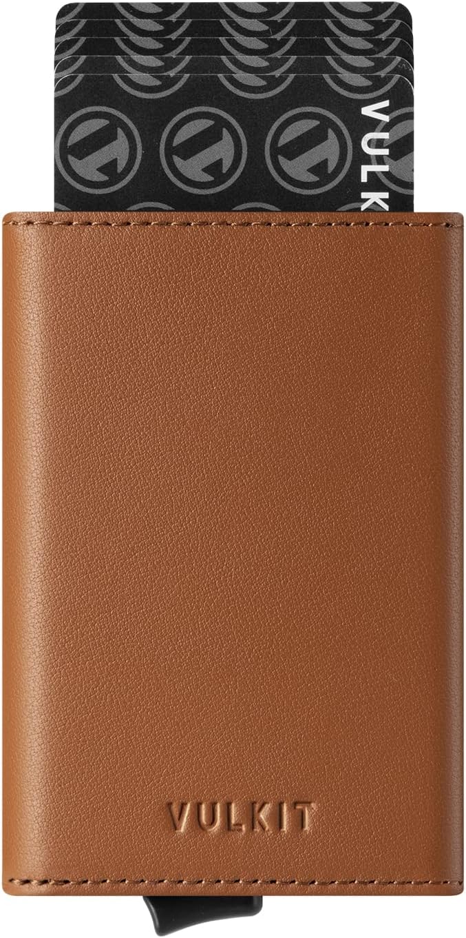 VULKIT Pop up Wallet Minimalist Cash Wallets RFID Blocking Leather Smart Credit Card Holder with Magnetic Closure for Men