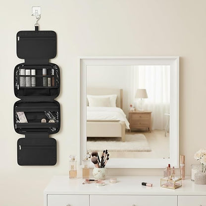 Travel Toiletry Bag for Women,Portable Hanging Travel Bag Cosmetic Jewelry Organizer,Makeup Bag for Toiletries,Full Sized Shampoo,Conditioner,Black