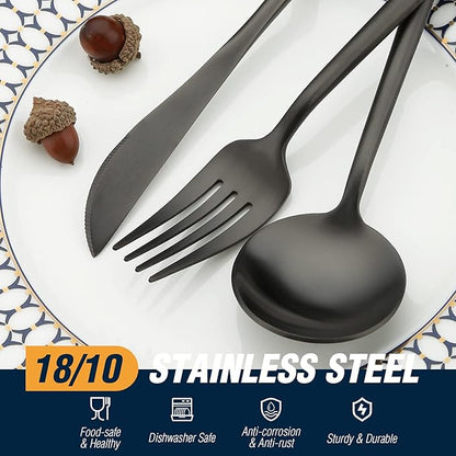 BirdyFly Black Silverware Set, 20 Piece Stainless Steel Flatware Set Service for 4, Matte Black Cutlery Set, Include Knives/Forks/Spoons, Dishwasher Safe