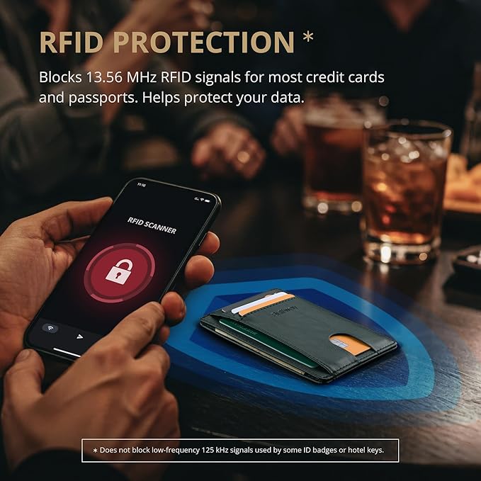 Buffway Slim Minimalist Front Pocket RFID Blocking Leather Wallets for Men and Women - Alaska Green