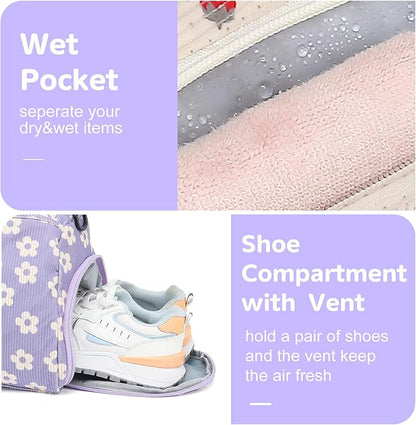 BLUBOON Duffle Bag Girls Kids Cute Gym Bag with Shoes Compartment & Wet Separation Waterproof Sports Overnight Travel Bag