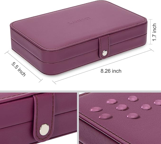 LANDICI Small Jewelry Box for Women Girls, PU Leather Travel Jewelry Case, Portable Jewelry Organizer Storage Holder Display for Ring Earrings Necklace Bracelet Bangle Men Kids Gift, Purple